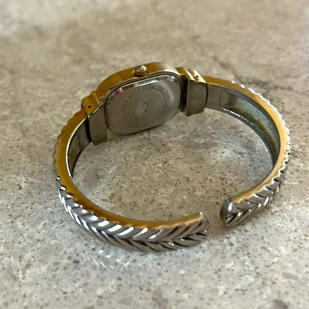 Vintage Bracelet Watch Silver Tone w/Gold Accent and White Crystal